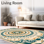 Teal Ochre Sunburst Mandala Rug