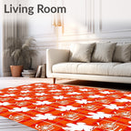 Bold Orange Red Plaid Floral Design Rug