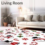 Cute Snowmen Candy Cane Holly Pattern Rug
