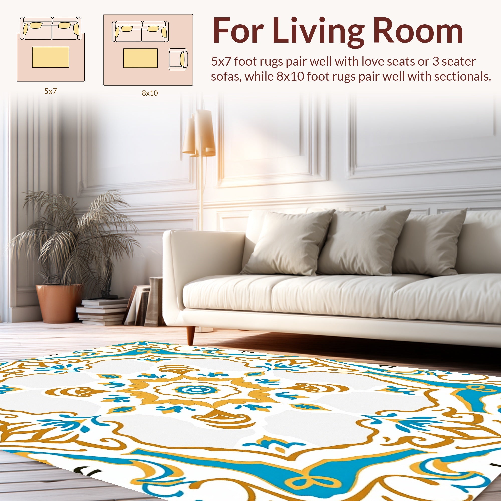 Bright Teal Gold Medallion Pattern Rug