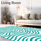 Teal Wavy Stripes Pattern Rug