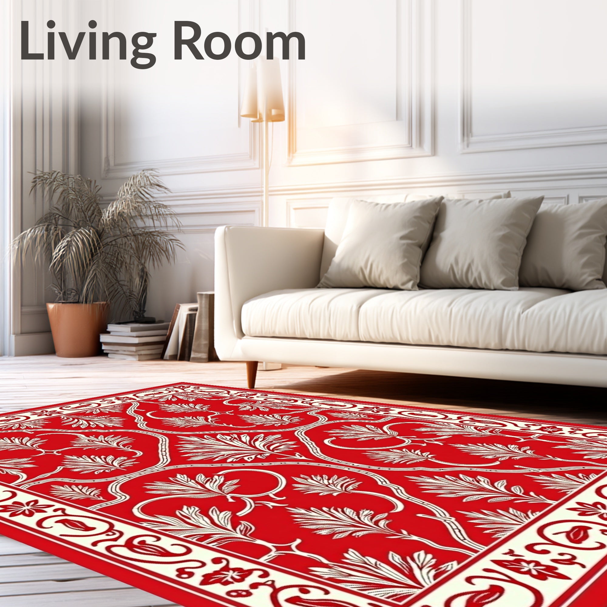 Classic Red White Floral Scroll Rug