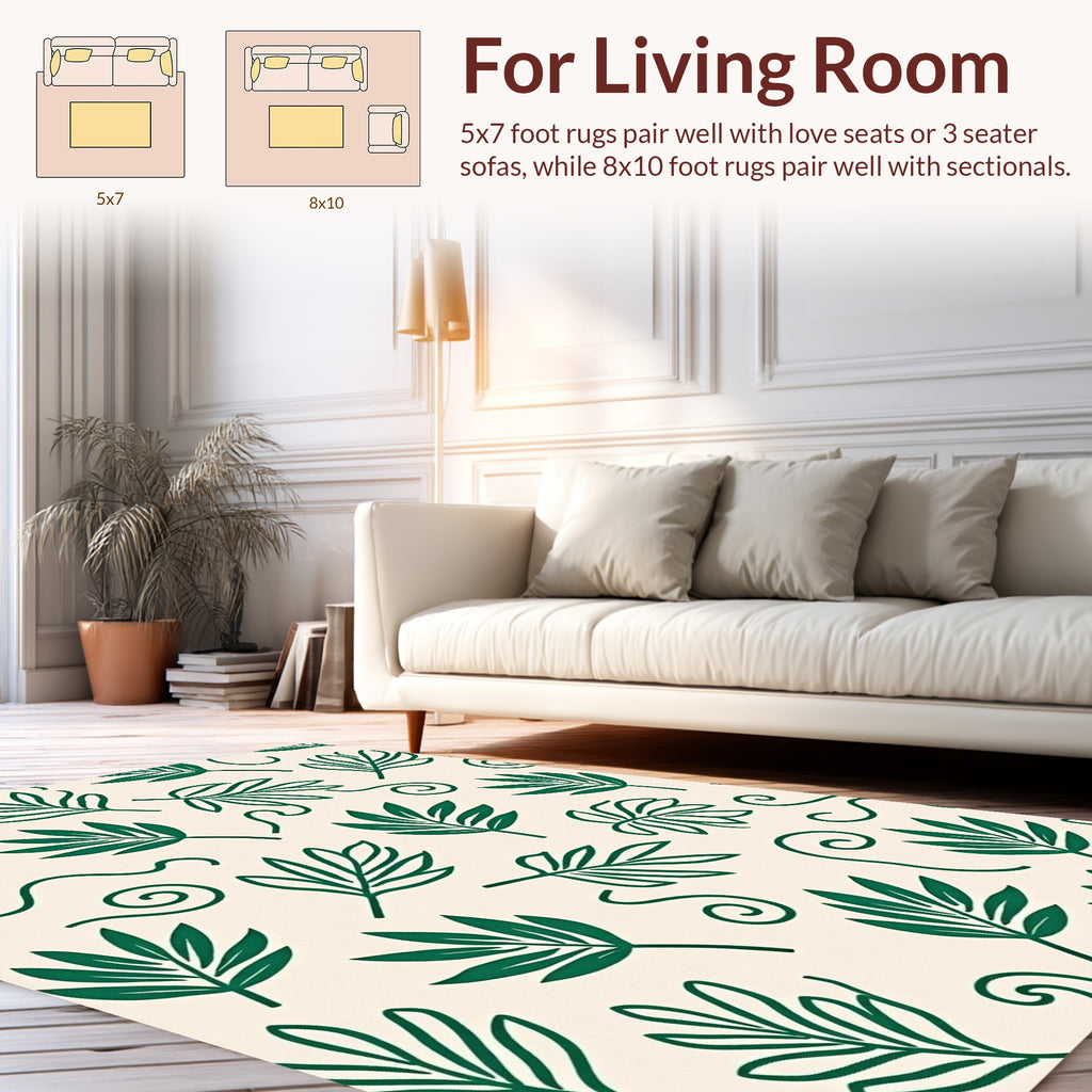 Green Leaf Swirl Pattern Design Rug