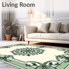 Ornate Green Floral Mandala Frame Rug