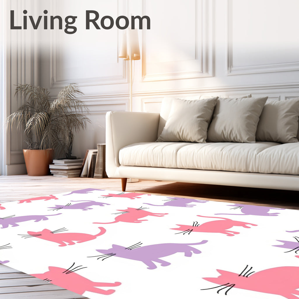 Pink Purple Cat Pattern Design Rug