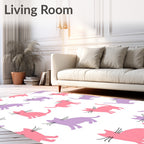 Pink Purple Cat Pattern Design Rug