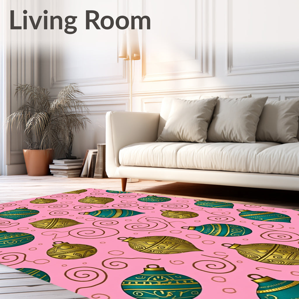Teal Gold Festive Ornaments Swirls Rug