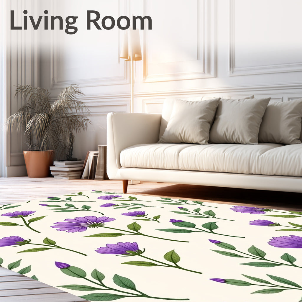 Purple Floral And Leaf Pattern Rug
