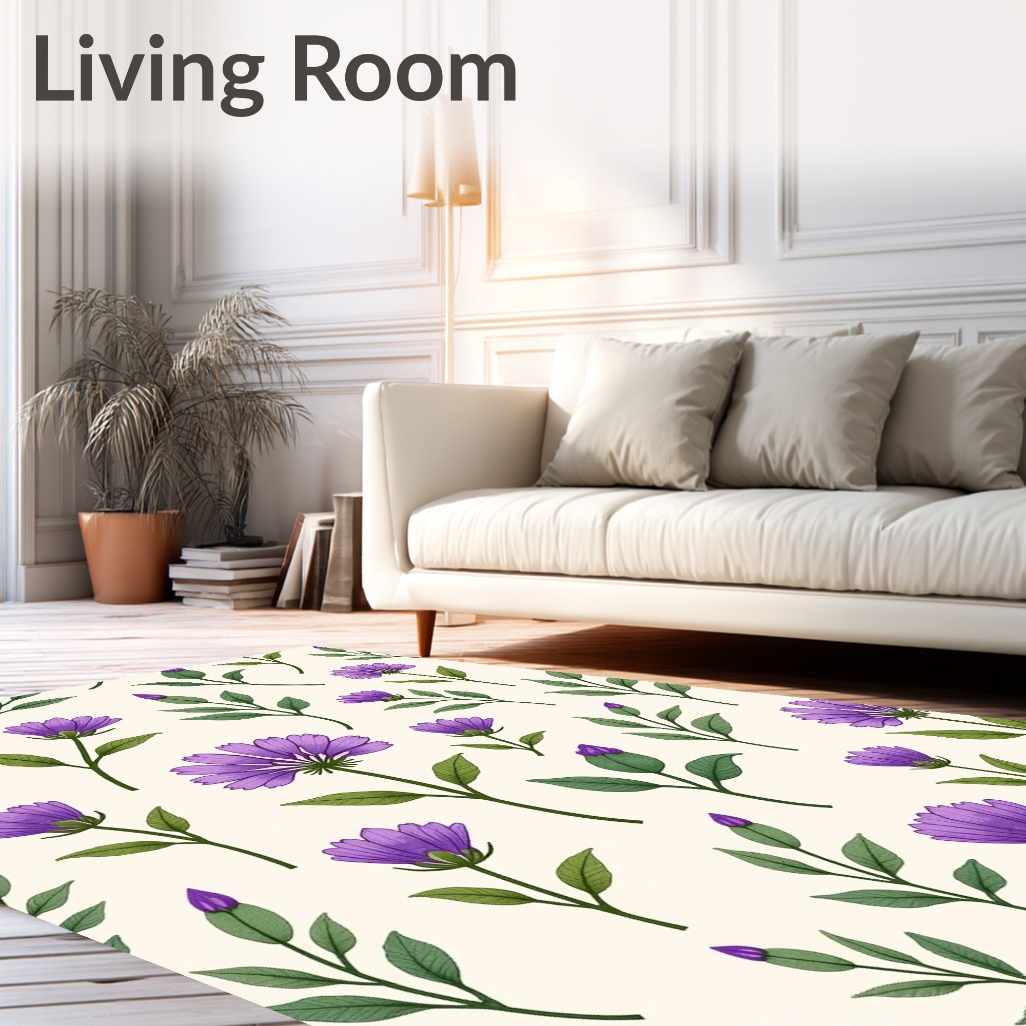 Purple Floral And Leaf Pattern Rug