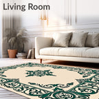 Elegant Emerald Green Floral Scroll Rug