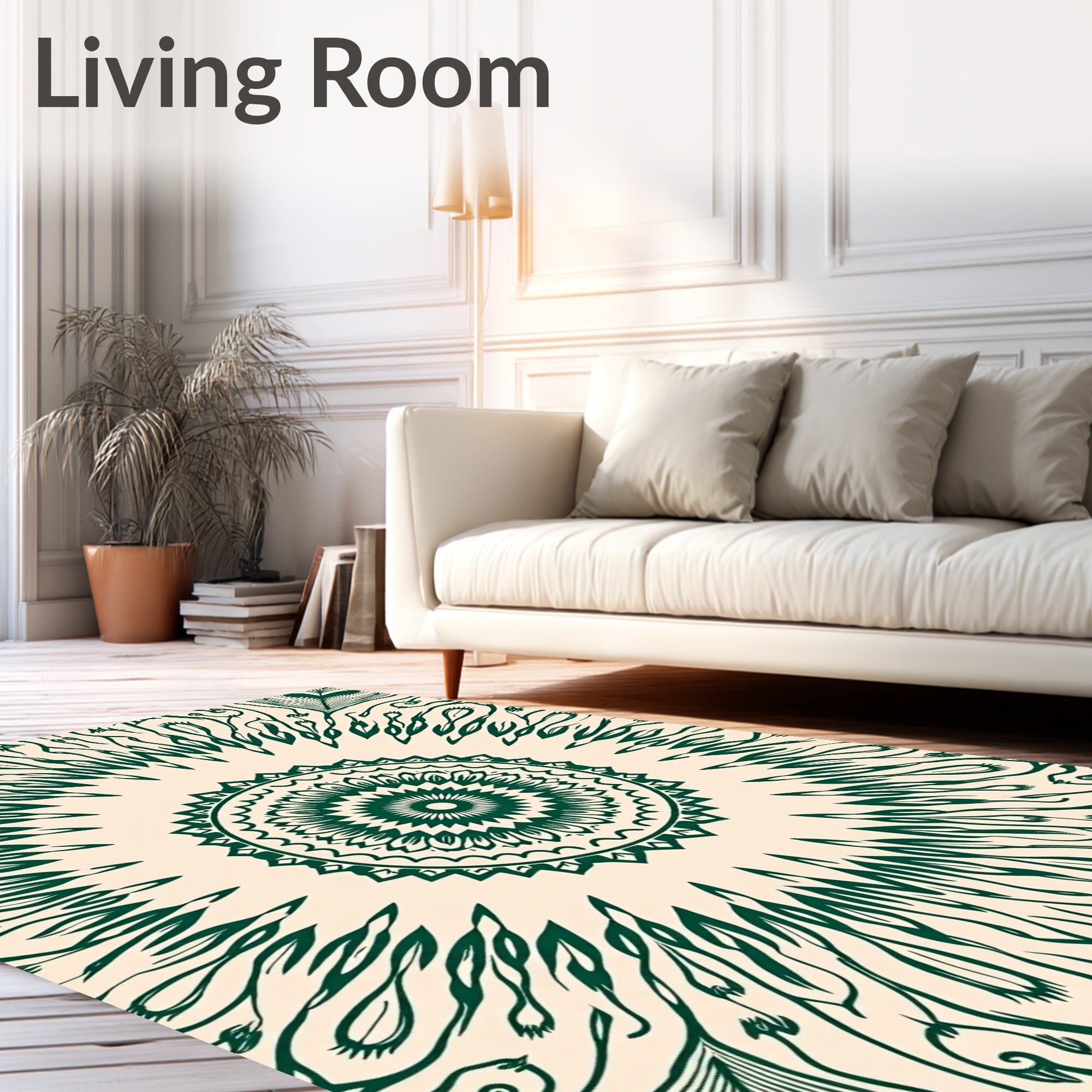 Green Sunburst Mandala Pattern Rug