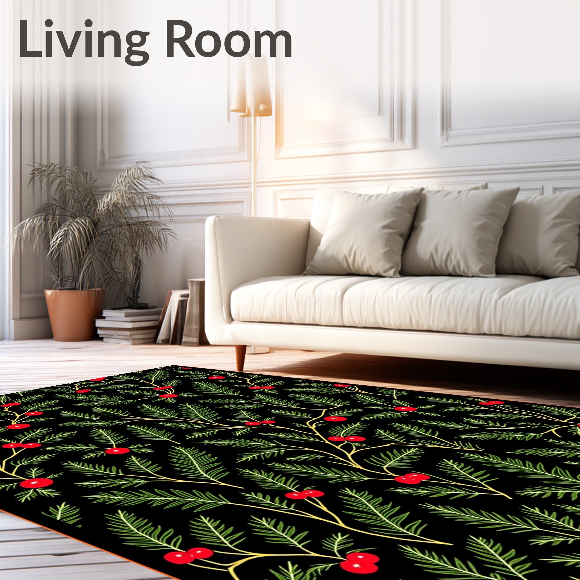 Black Evergreen Holly Berry Garland Rug
