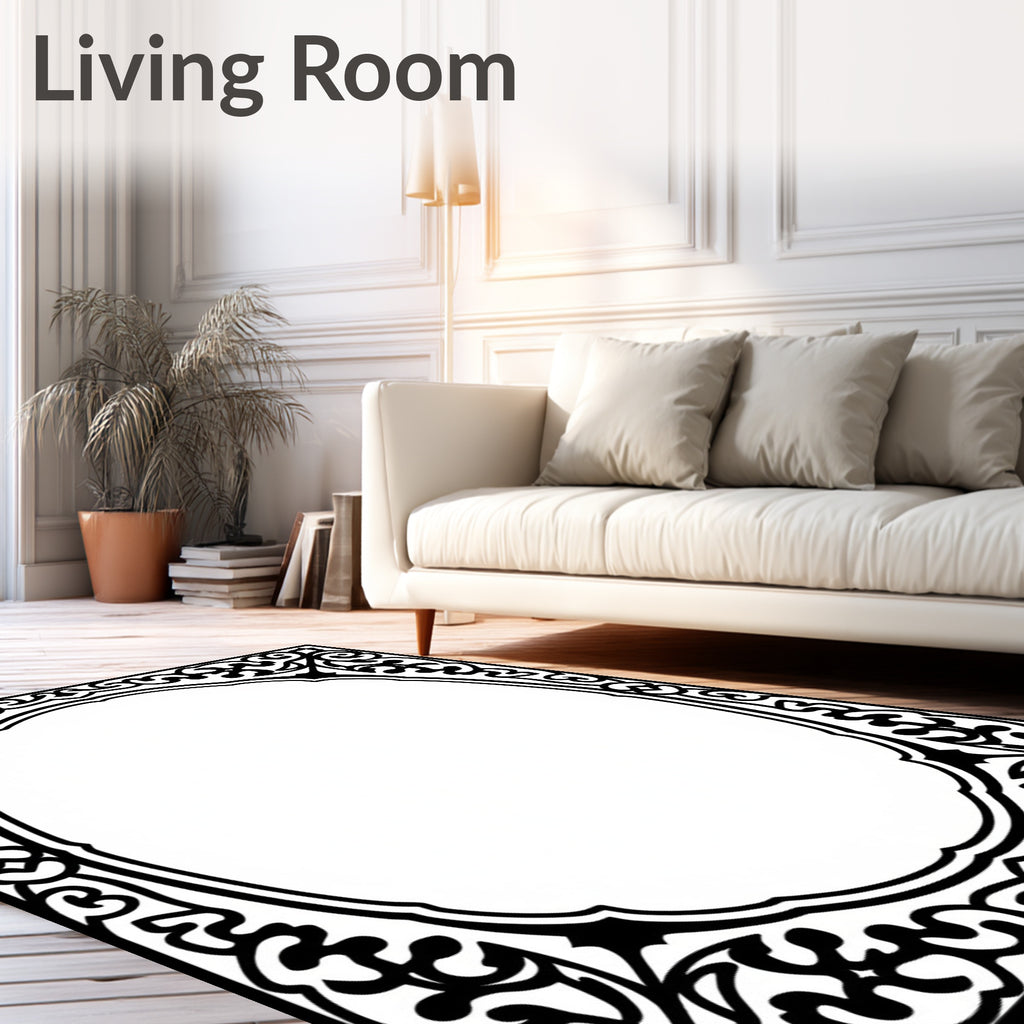 Classic Oval Black Swirling Border Rug