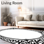 Classic Oval Black Swirling Border Rug
