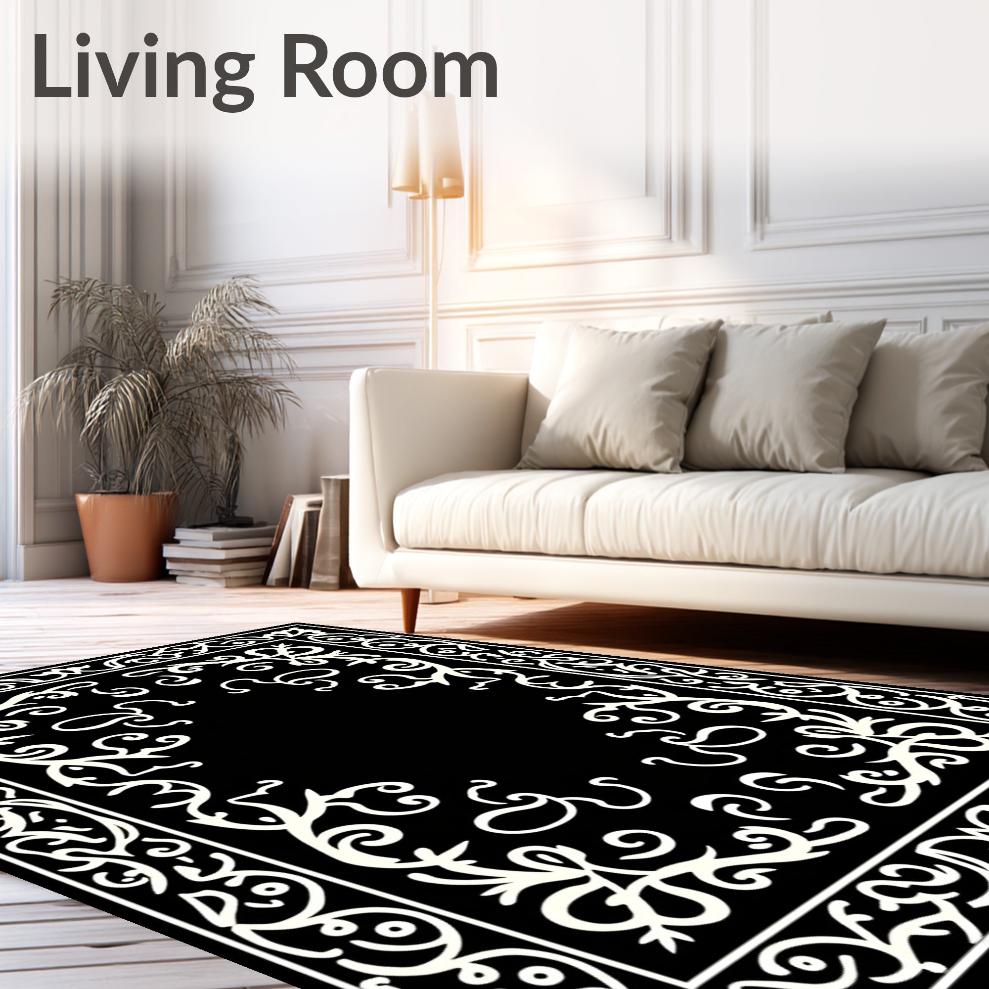 Ornate Scroll Border Pattern Design Rug