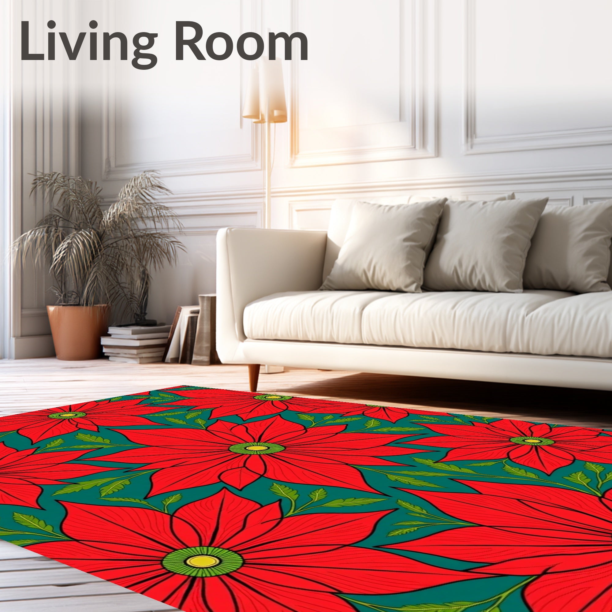 Bold Red Floral Pattern Rug