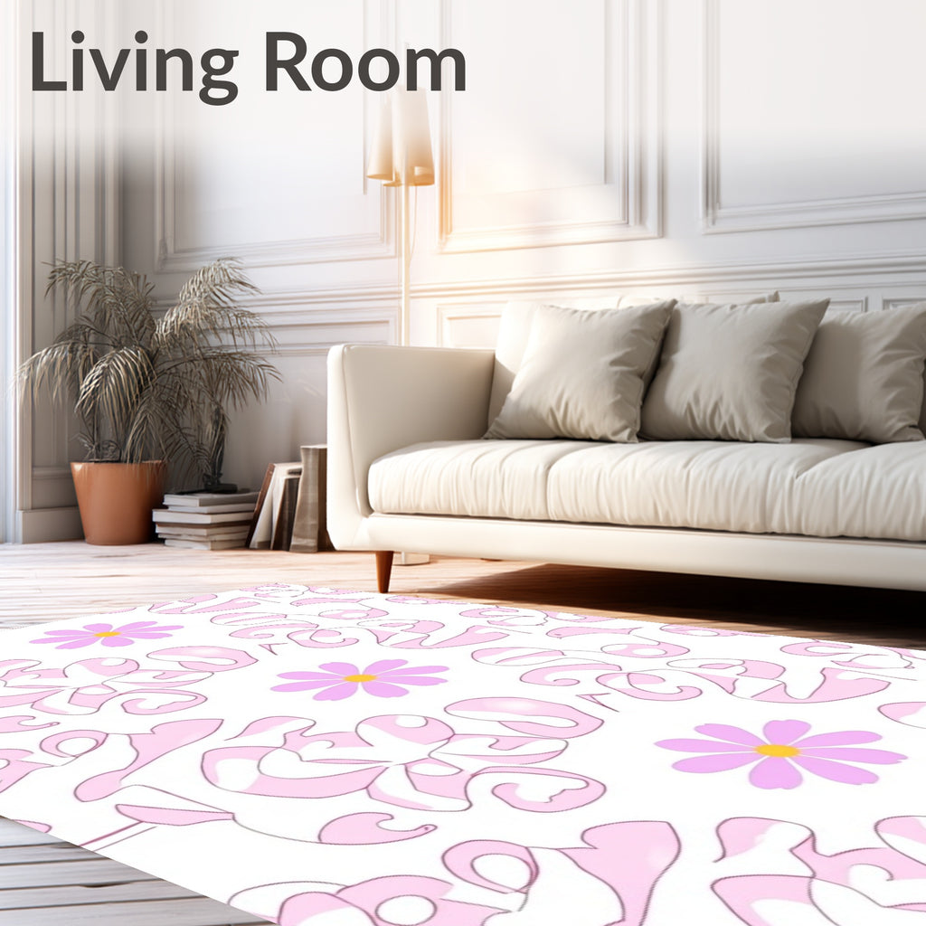 Pastel Pink Floral Abstract Design Rug