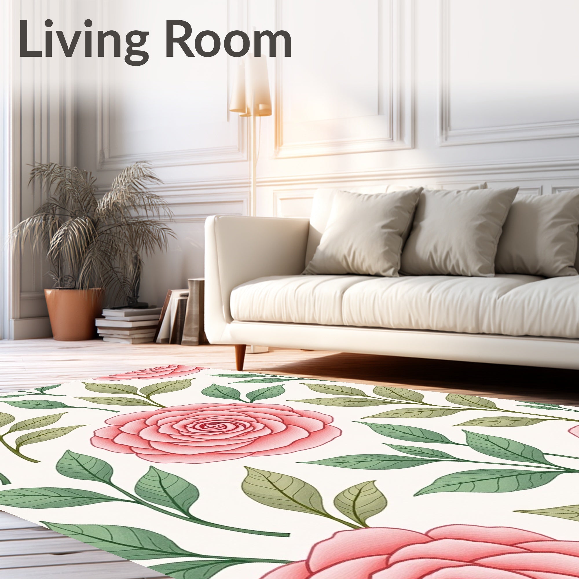 Pink Rose Floral Patterned Rug