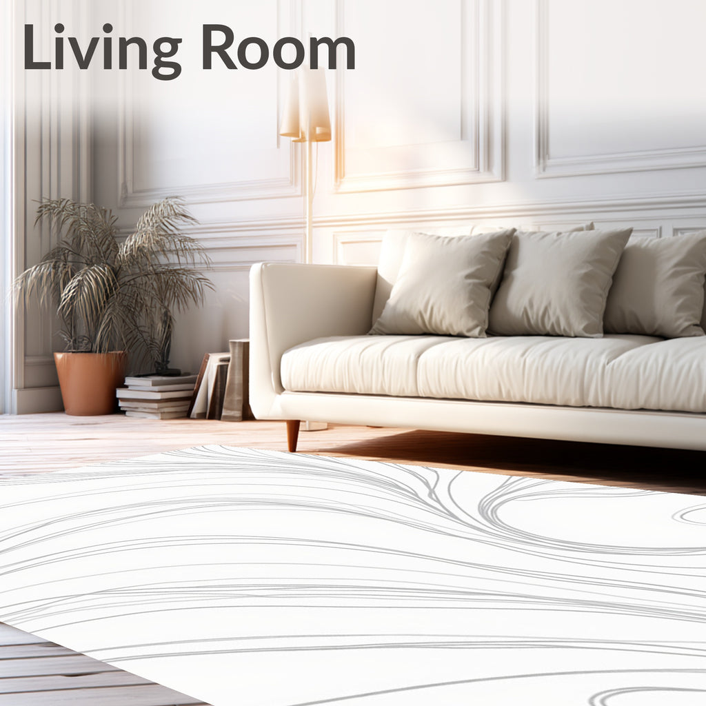 Minimalist White Gray Swirl Rug