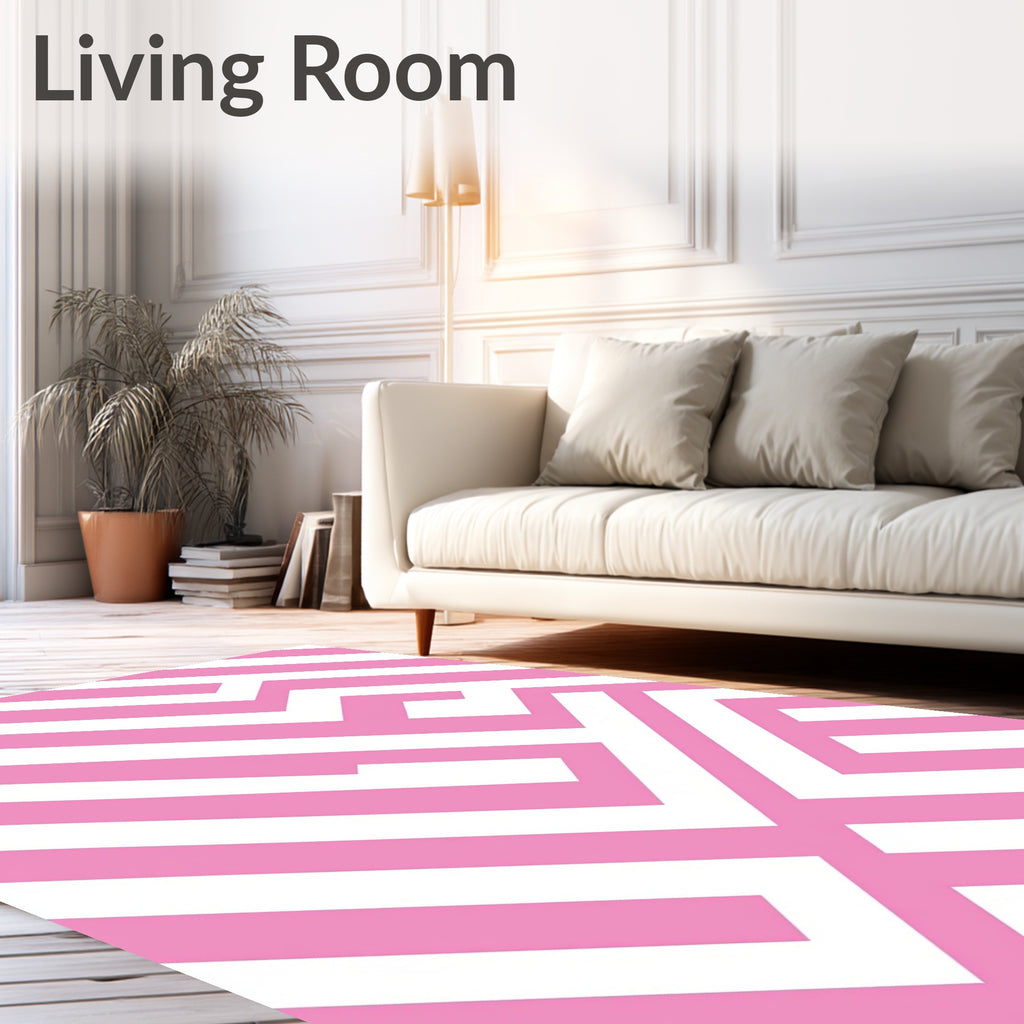Pink White Geometric Interlocking Stripes Pattern Rug