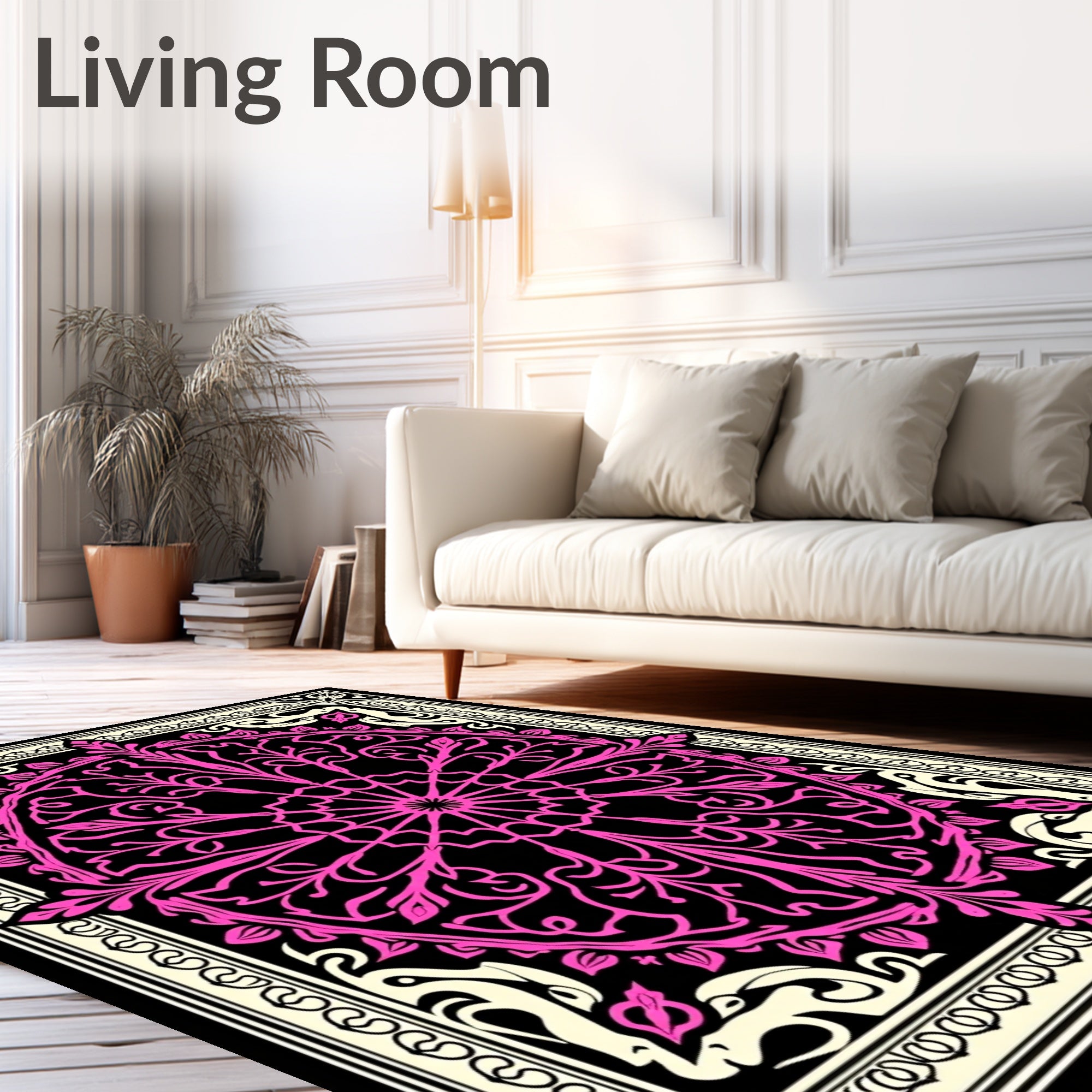 Elegant Pink Floral Mandala Pattern Rug