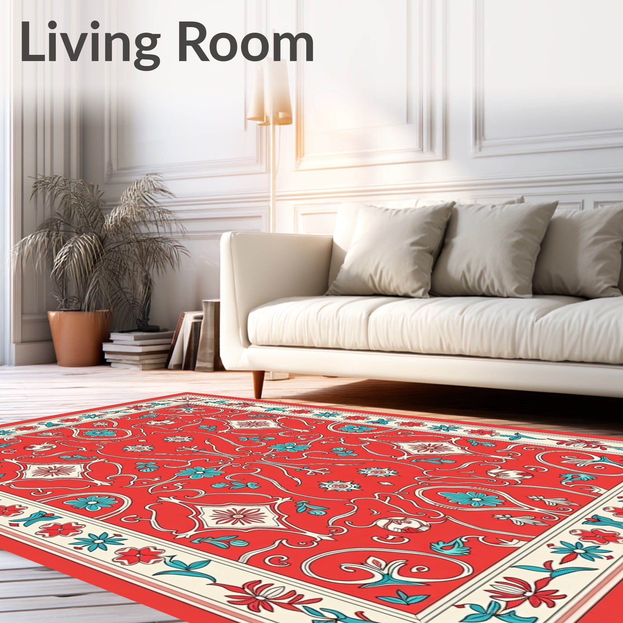 Red Floral Medallion Intricate Pattern Rug