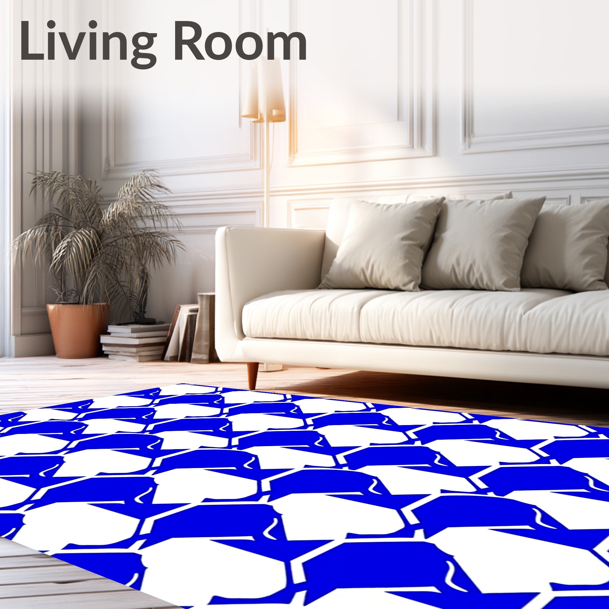 Bold Blue White Geometric Art Rug