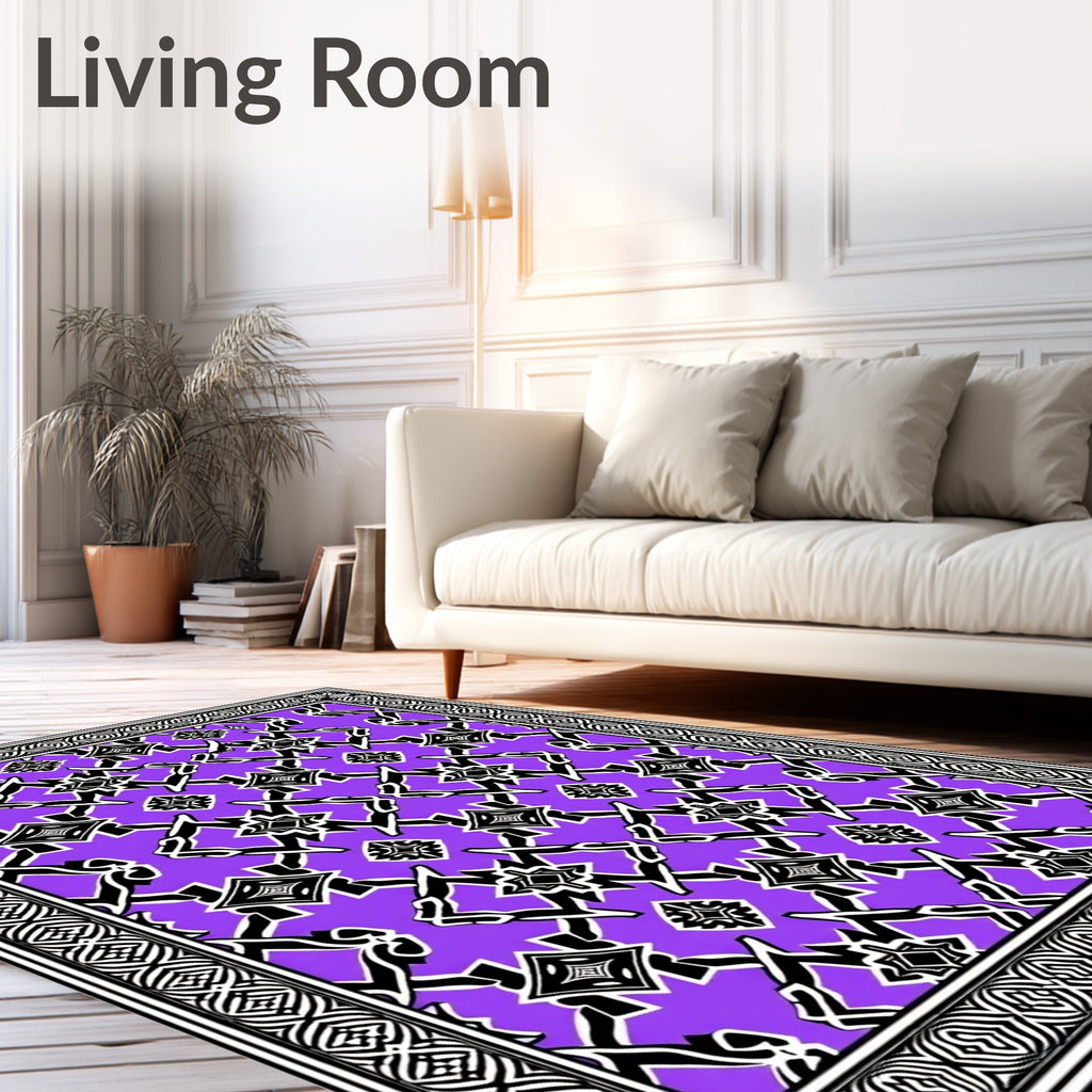 Bold Purple Black Abstract Pattern Rug