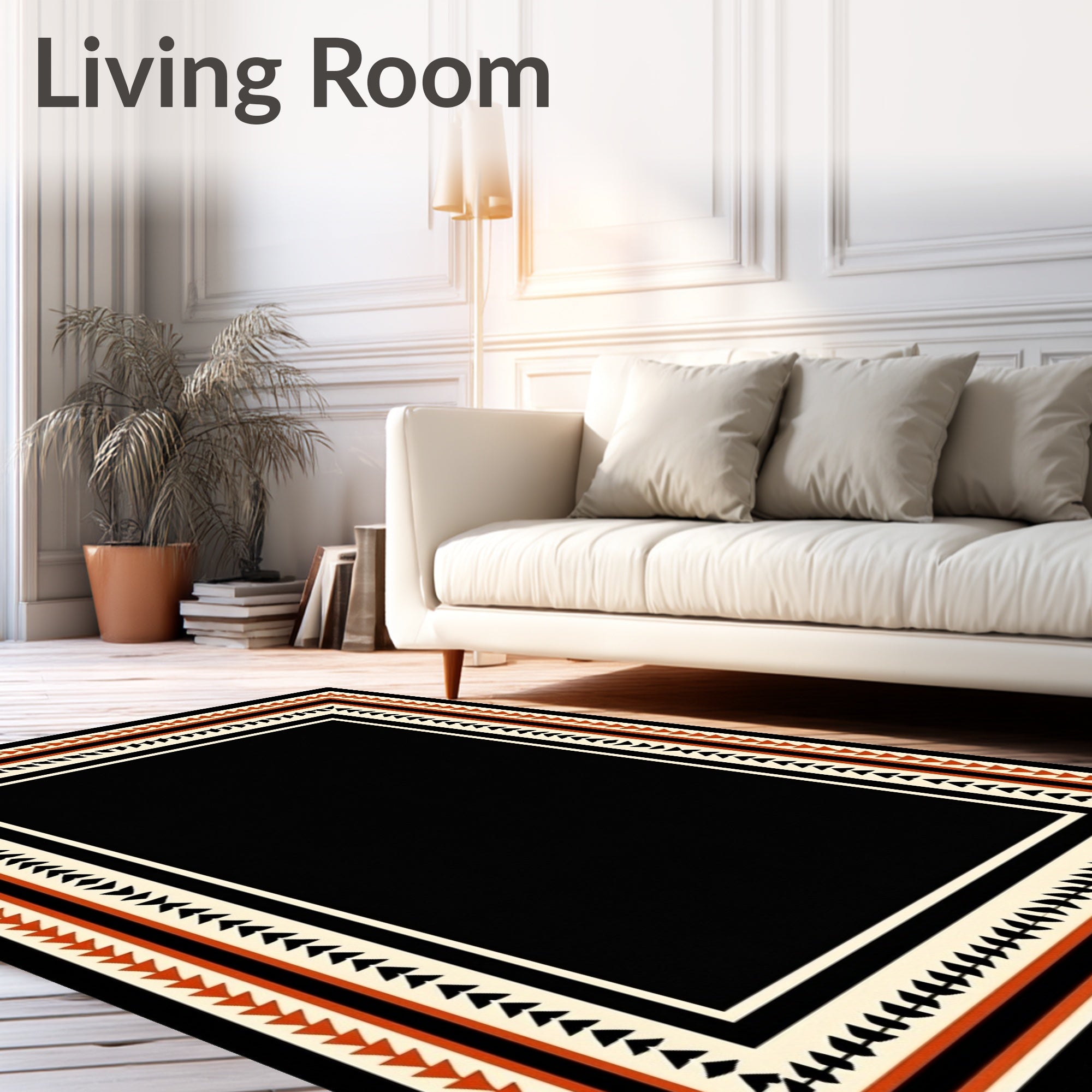 Tribal Black Geometric Pattern Rug