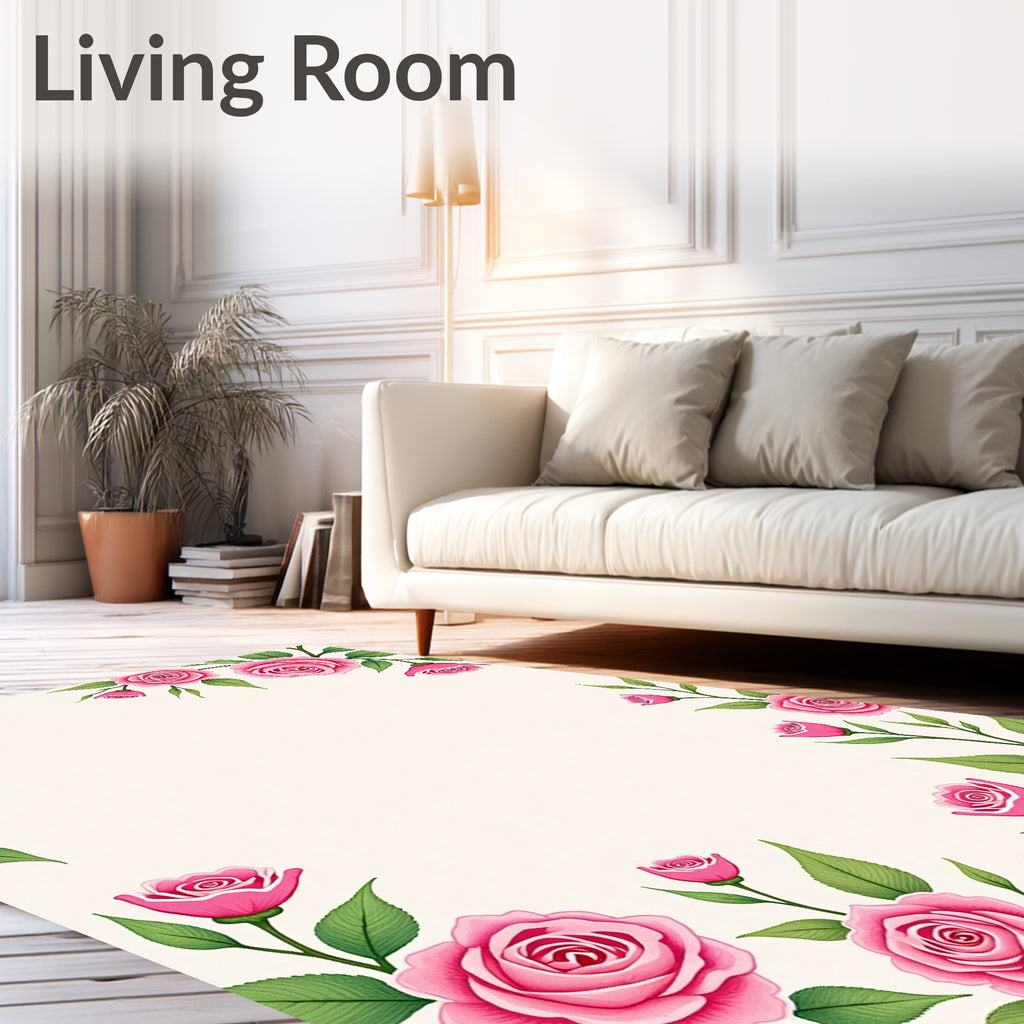 Pink Rose Blossom Floral Pattern Rug