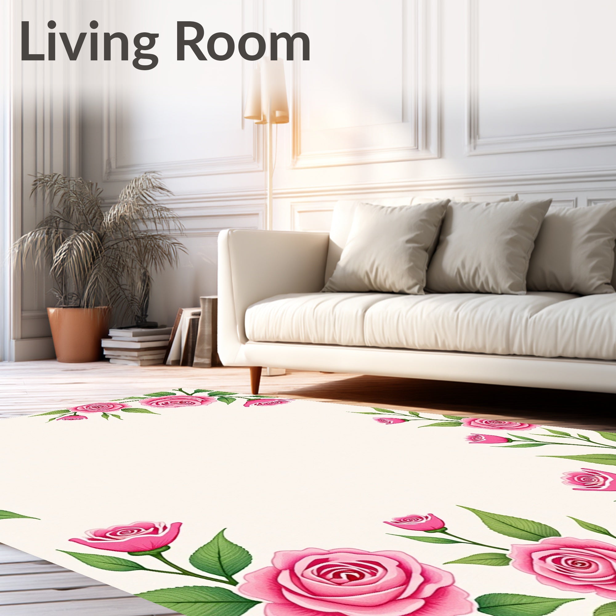 Pink Rose Blossom Floral Pattern Rug