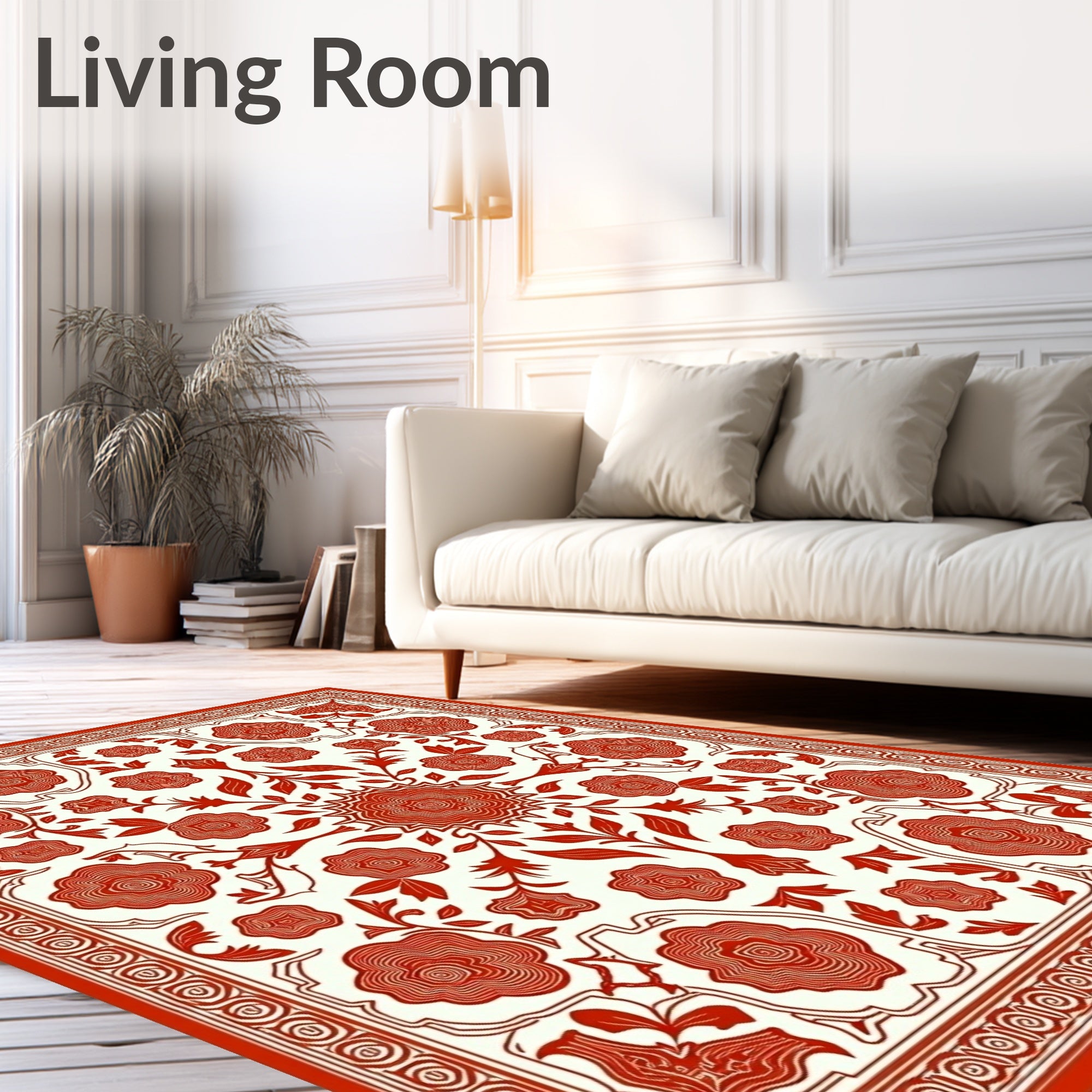 Vibrant Red Floral Medallion Border Rug