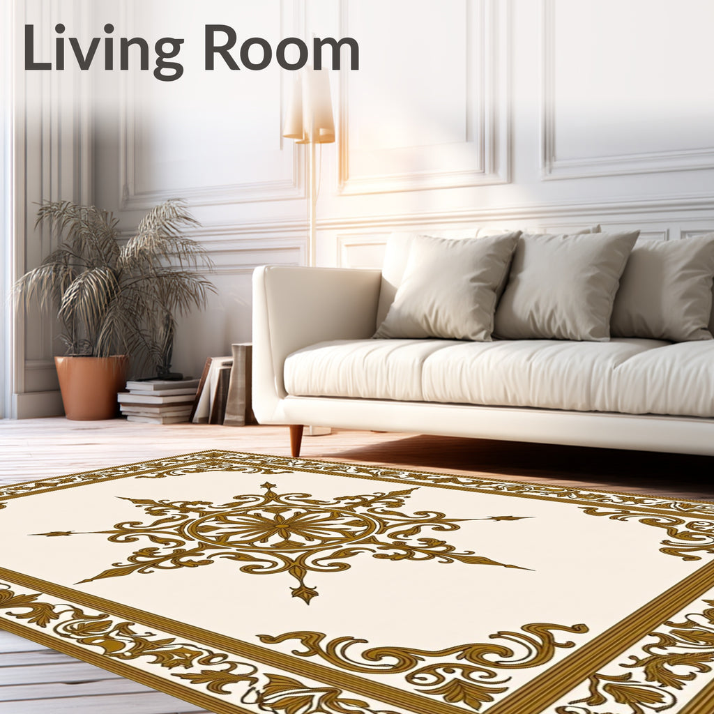 Ornate Gold Floral Medallion Rug