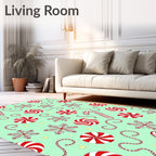 Red Swirl Snowflake Candy Cane Pattern Rug