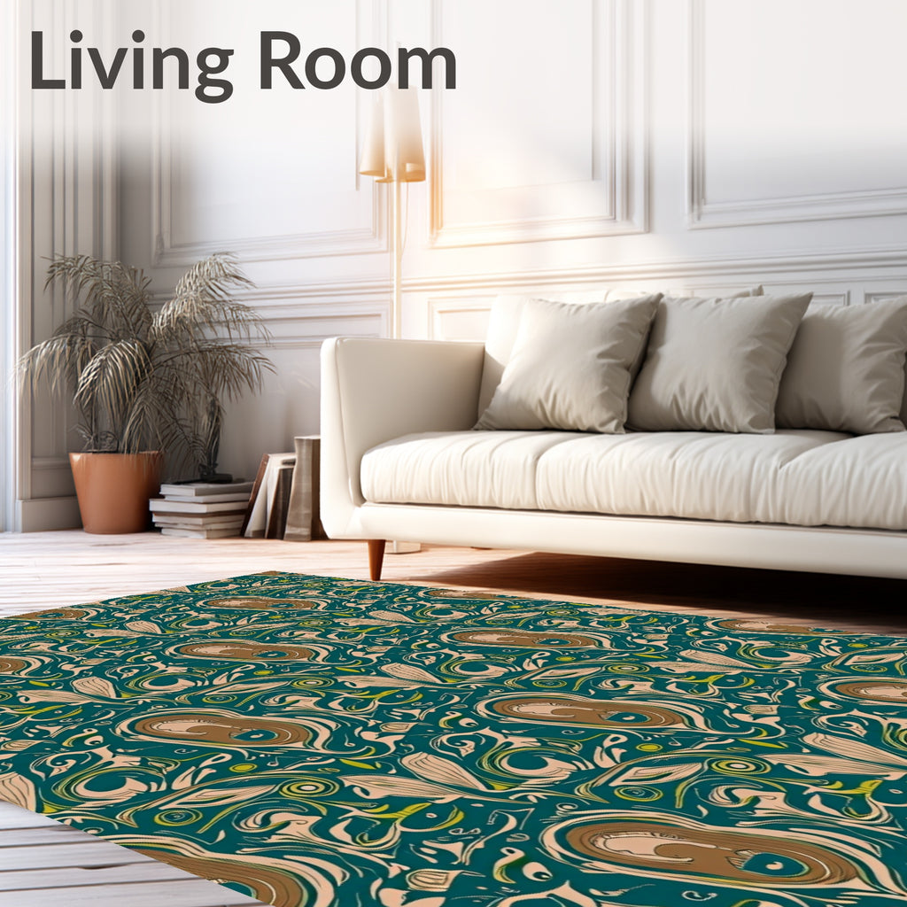 Rich Teal Organic Swirl Accents Rug