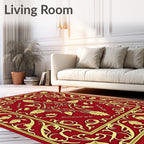 Ornate Floral Red 24K Gold Design Rug