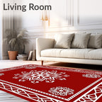 Red Snowflake Patterned Traditional Rug