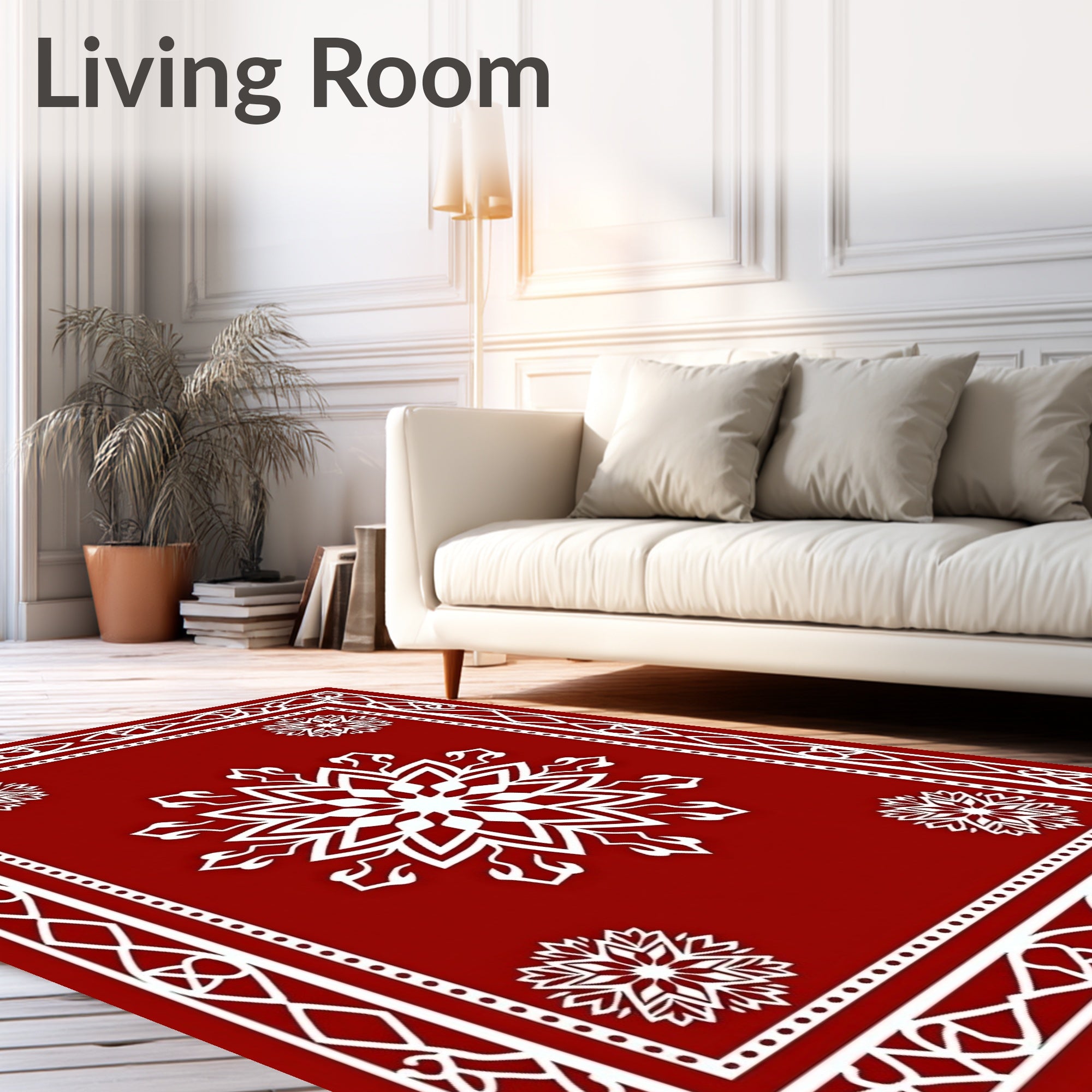Red Snowflake Patterned Traditional Rug