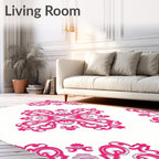 Hot Pink Damask Corner Flourish Rug