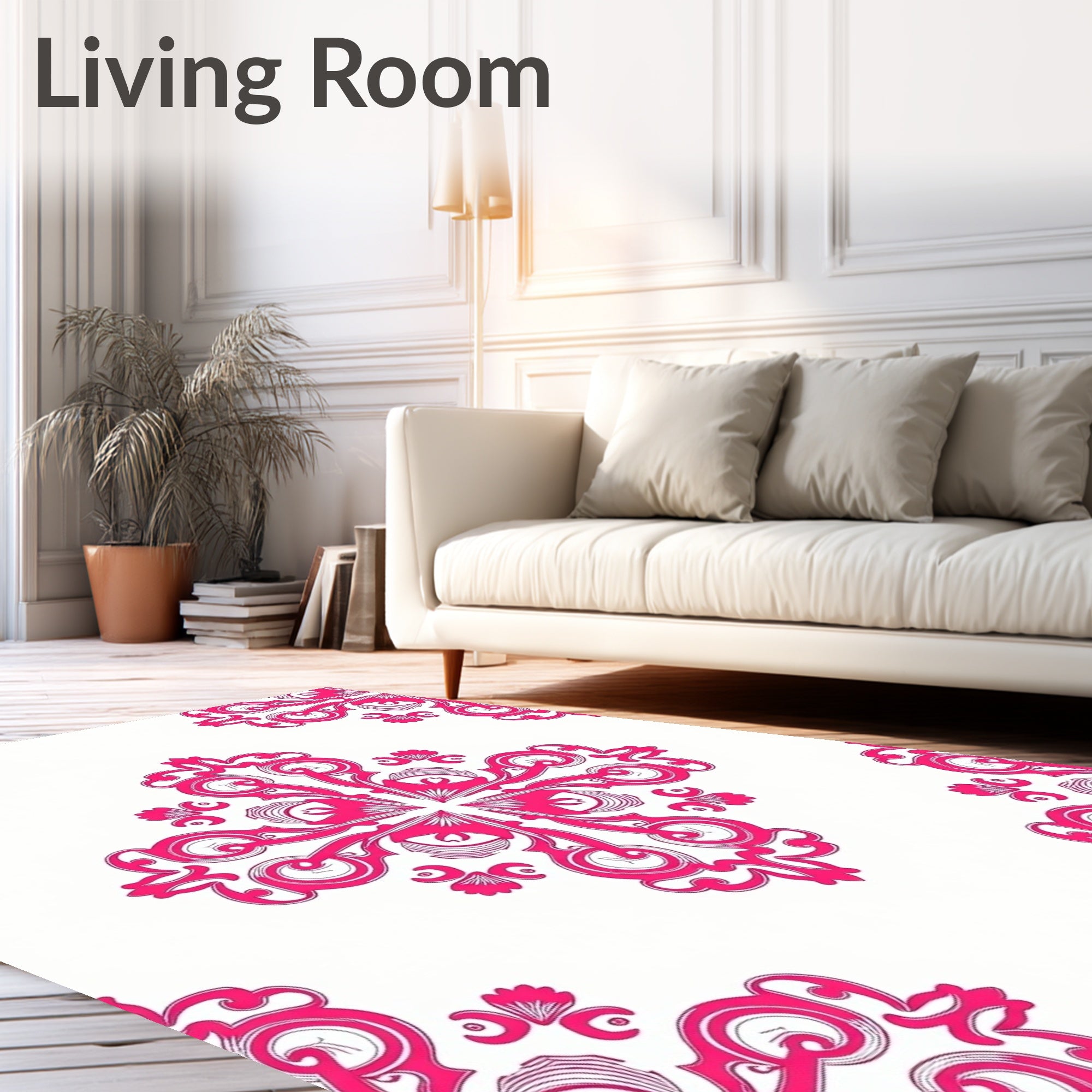 Hot Pink Damask Corner Flourish Rug