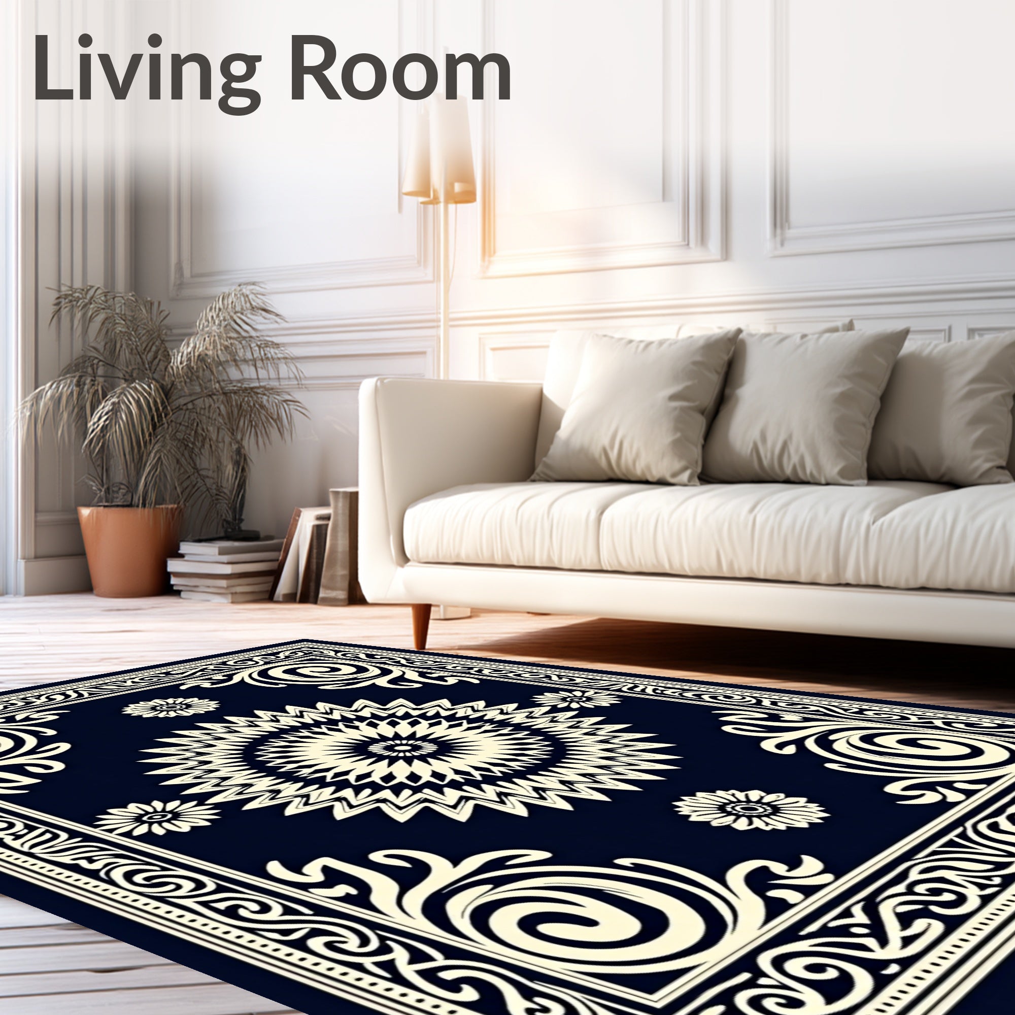 Cream Starburst Floral Motif Rug