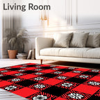 Red Black Floral Checkered Pattern Rug