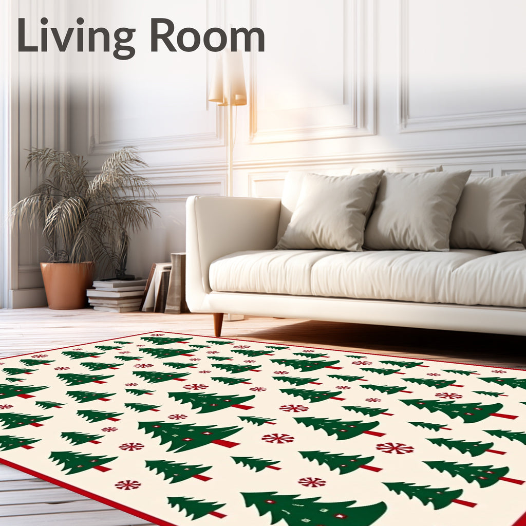 Festive Trees Snowflakes Pattern Rug