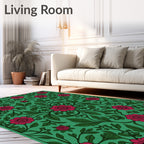 Floral Vines With Red Roses Pattern Rug