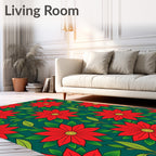 Crimson Poinsettia Garden Teal Rug