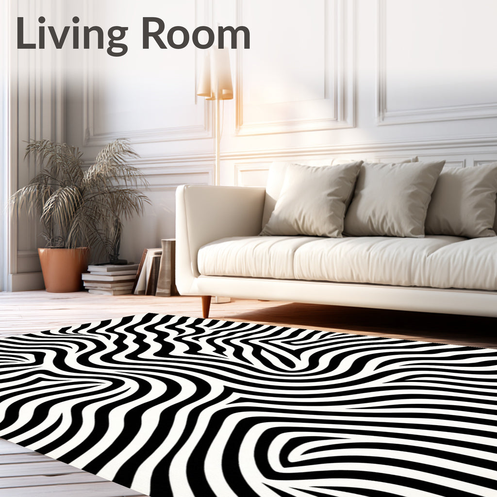 Black White Abstract Zebra Stripes Rug