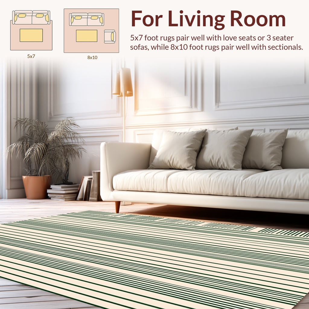 Minimalist Dark Green Stripe Design Rug