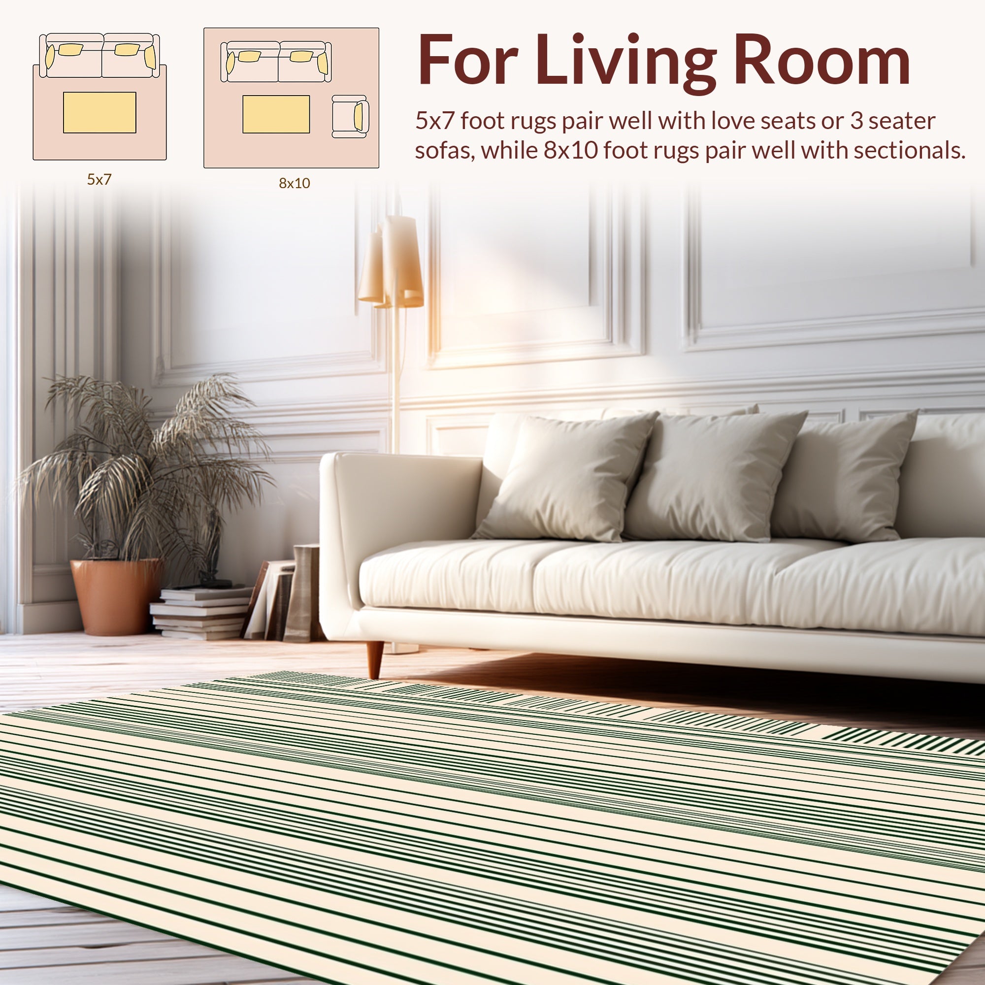 Minimalist Dark Green Stripe Design Rug