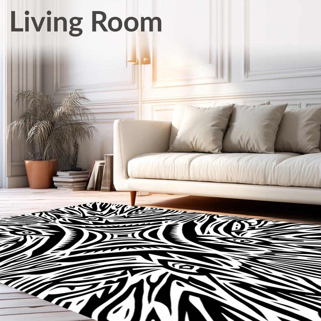 Bold Black White Animalistic Pattern Rug