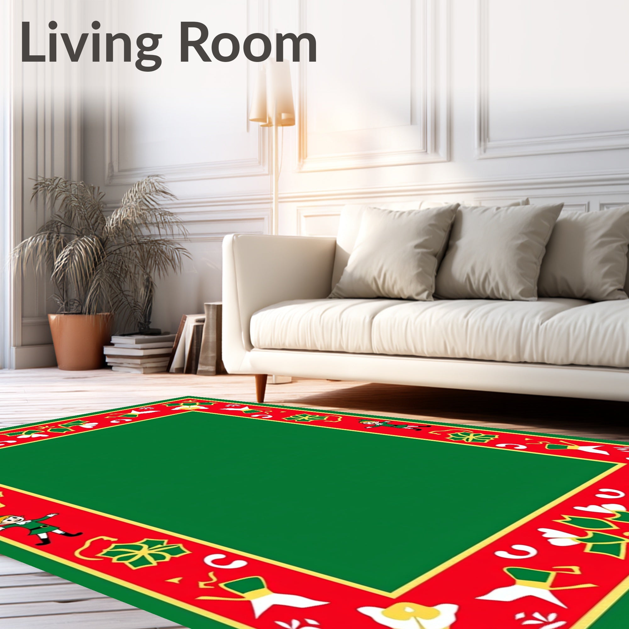 Jolly Elf Red Green Holly Border Rug